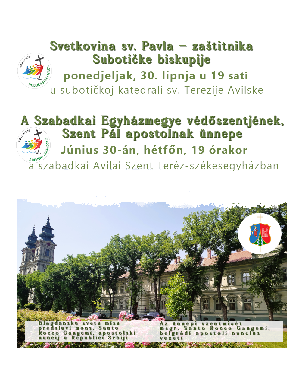 Meghívó a Szabadkai Egyházmegye védőszentjének, Szent Pál apostolnak ünnepére