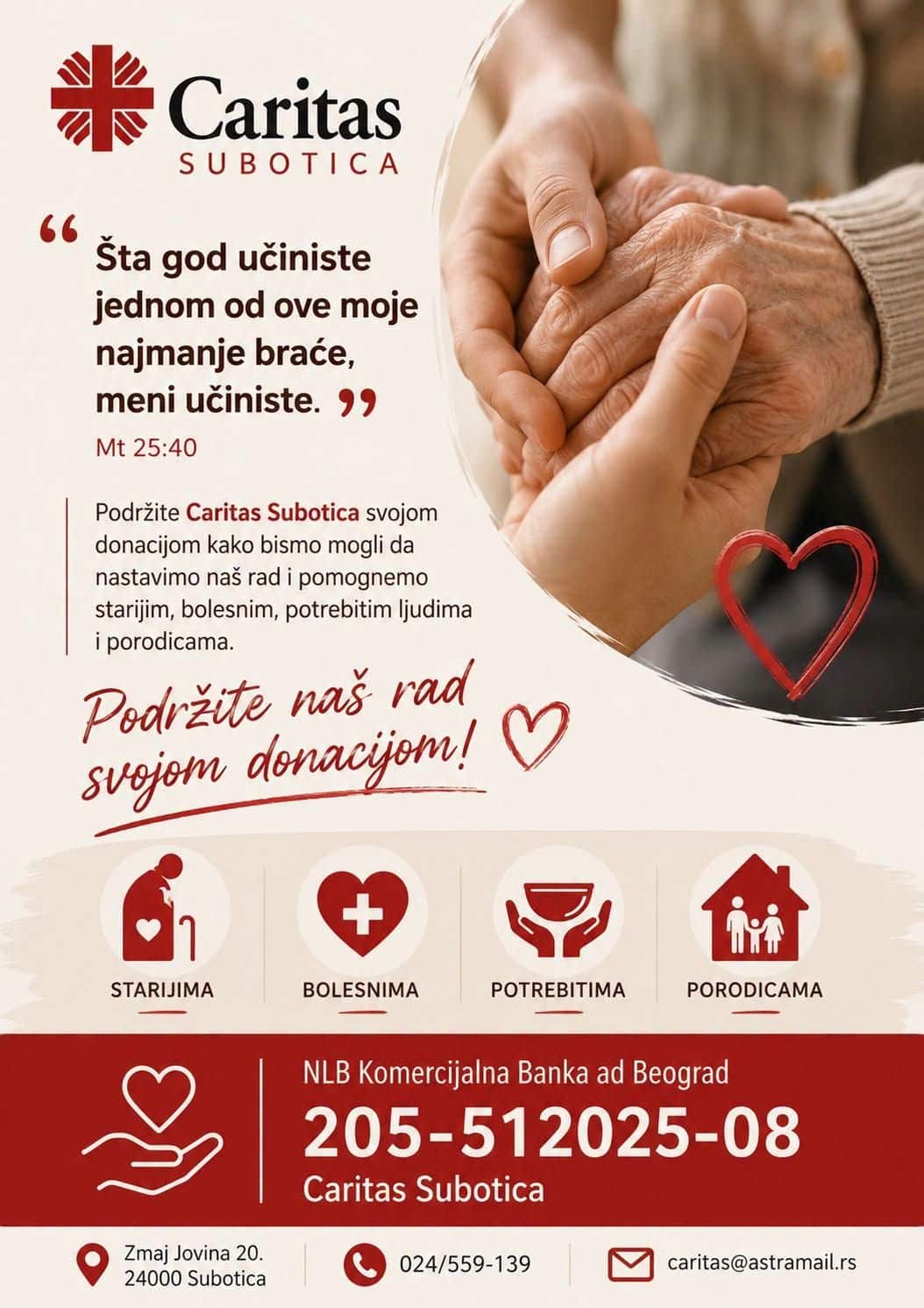 Činimo dobro zajedno – Caritas Subotica moli i Vašu potporu