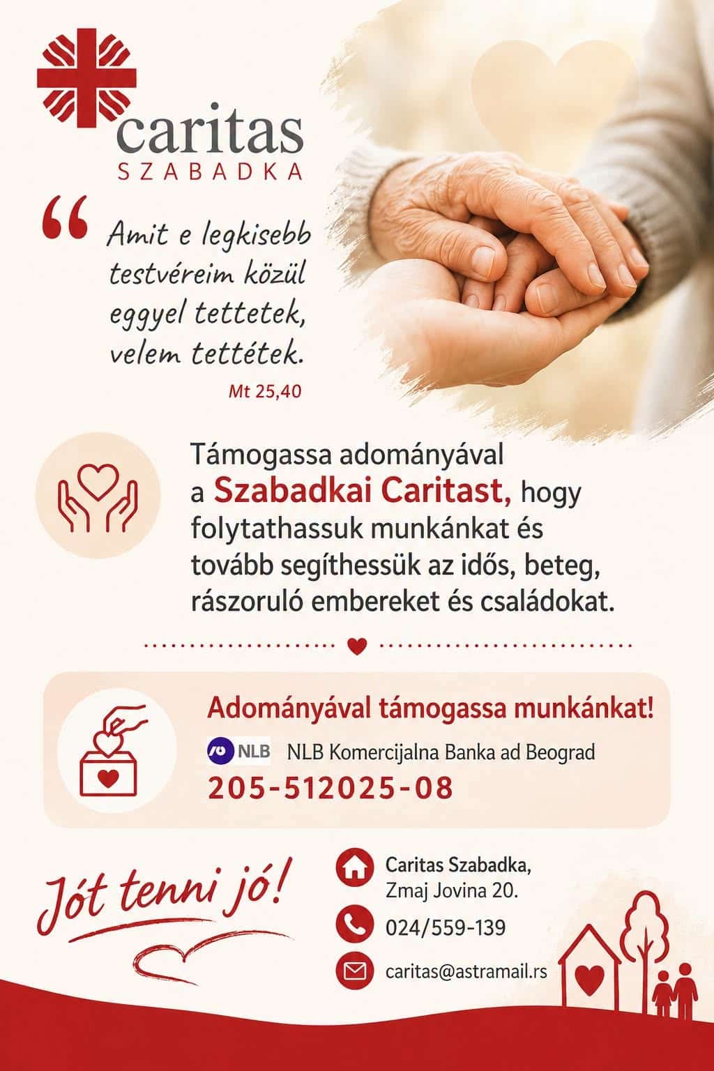 Tegyünk jót együtt – a Caritas Szabadka kéri az Ön támogatását is